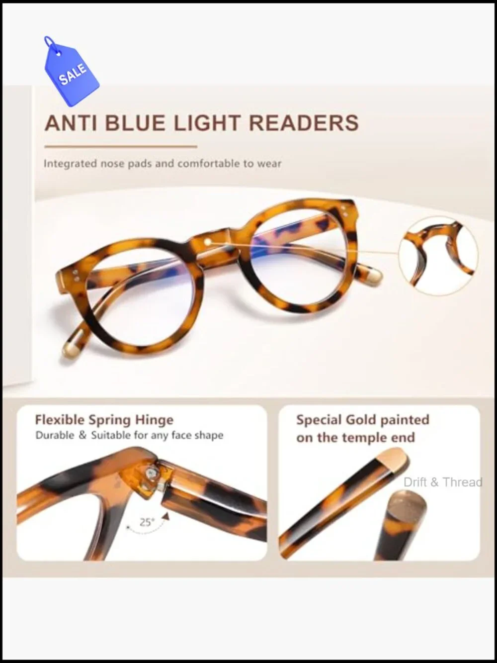Retro Round Blue Light Blocking Reading Glasses with Spring Hinge